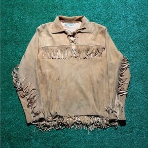 Vintage 70s Berman Buckskin Deer Hide Suede Leather Fringe Jacket Pullover Small